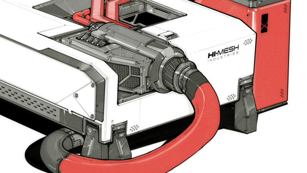Clean sci-fi industrial line art featuring precise mechanical details, consistent line weight, futuristic machinery, technical design elements, and professional digital illustration techniques.